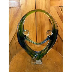 Diamond Star Corp Murano Style Hand Blown Art Glass 2 People Green Blue Eternal